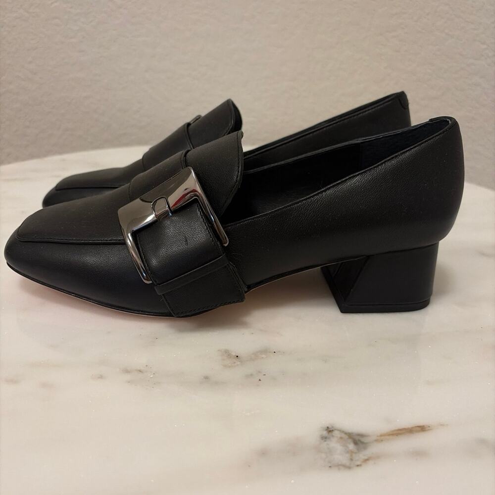 Deltan Veronica Black Leather Block Heel Pump